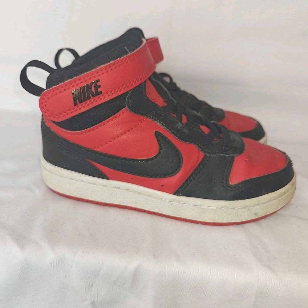 Nike Court Borough Mid 2 Red Black Boys Shoes 12C High Top Sneakers